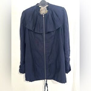Twelve by Twelve LA Navy Zip Jacket Linen Cotton Ruffle Large